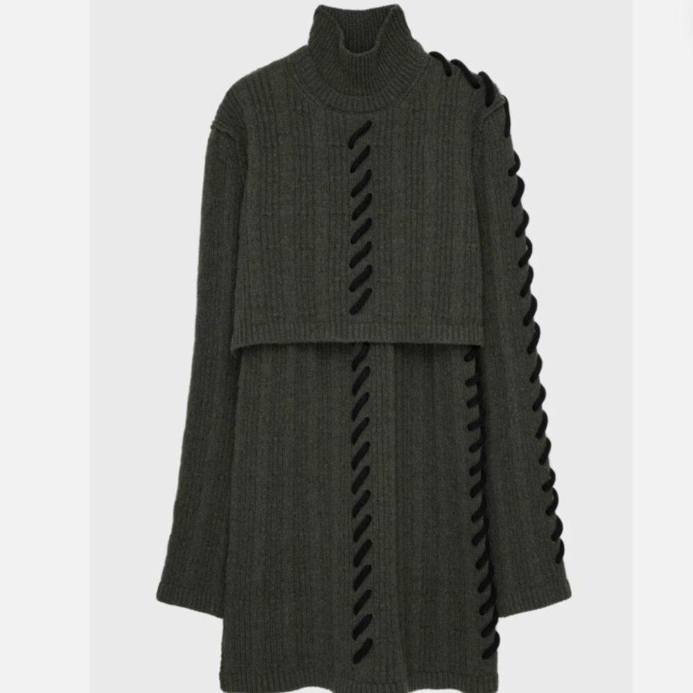 Zara SRPLS Women Knit Wool Green Sweater Long Sleeve Minimalist Dress New Small